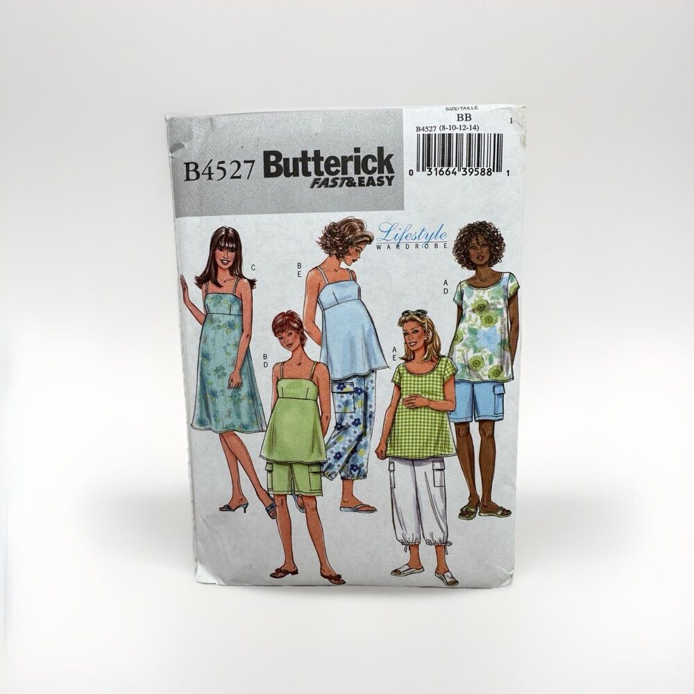 Butterick B4527 Sewing Pattern Maternity Top Dress Shorts Pants Easy Lifestyle